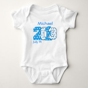 Born in 2013 Big Numbers Blue Stars BOY V03 Baby Bodysuit