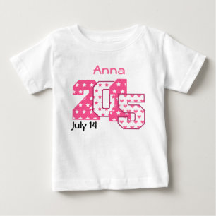 Born in 2015 Big Numbers Pink and White V03 Baby T-Shirt