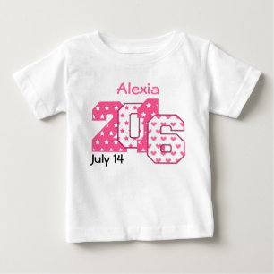 Born in 2016 Big Numbers Pink and White V04 Baby T-Shirt