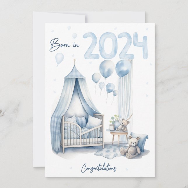 Born in 2024 - Congratulations New Baby Boy Card (Front)