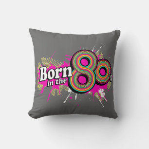 born in 80's retro grey pink cushion pillow