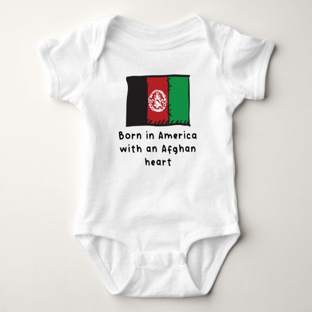 Born In America With An Afghan Heart Cute Afghanis Baby Bodysuit (Front)