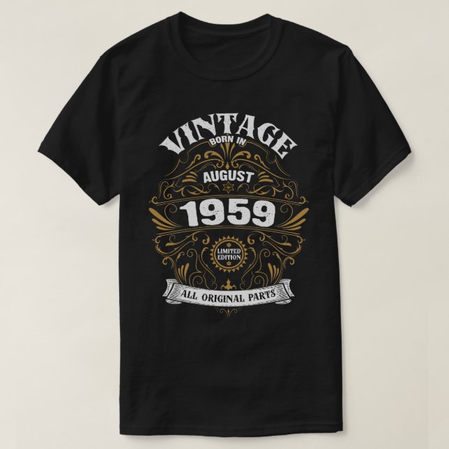 Born in August 1959 Birthday T-Shirt (Design Front)