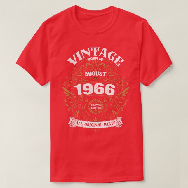 Born in August 1966 Birthday T-Shirt (Design Front)
