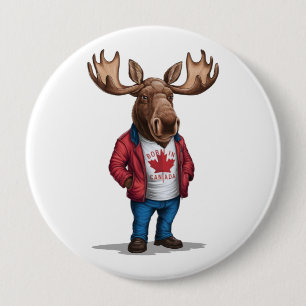 Born in Canada Moose Patriotic  10 Cm Round Badge