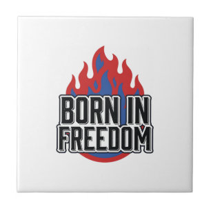 Born In Freedom Flame Vintage Engraving Shirt Desi Ceramic Tile
