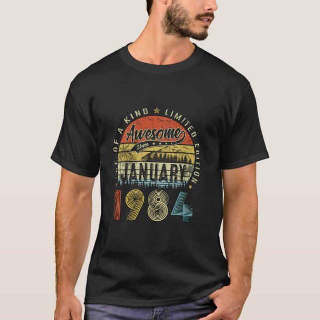 Born In January 1984 Retro 40th Birthday Gifts 40  T-Shirt (Front)