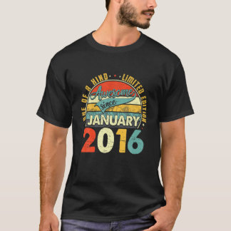 Born In January 2016 6Th Birthday Gift Retro 6 Yea T-Shirt
