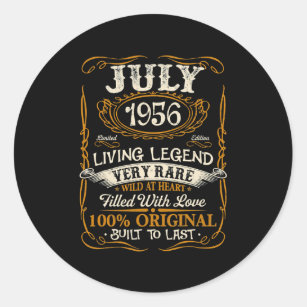Born In July 1956 Vintage 66th Birthday 66 Years Classic Round Sticker