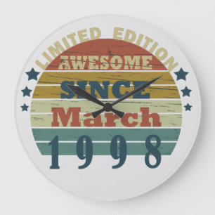 born in march 1998 vintage birthday large clock