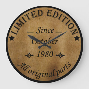 born in october 1980 vintage birthday large clock