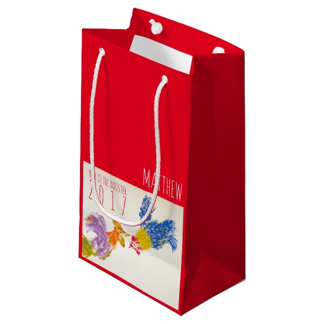 Born in Rooster Year Personalised Baby Gift Bag (Front Angled)