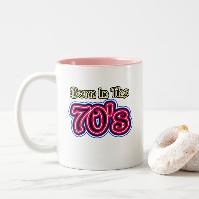 Born In The 70's Two-Tone Coffee Mug (With Donut)