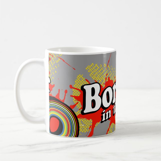 "Born in the 80's" charcoal grey logo retro mug (Left)