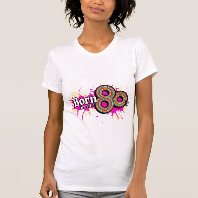 Born in the 80's ladies multi-pink logo tee (Front)