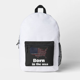 Born in the USA American Flag Typography Map Printed Backpack