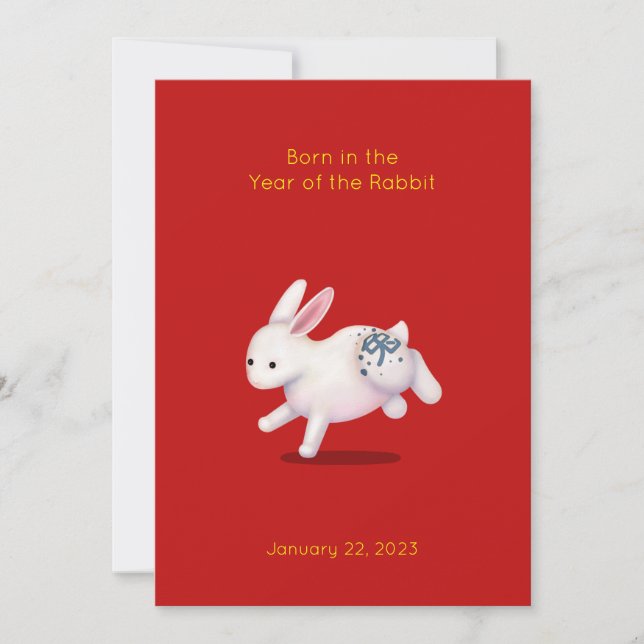 "Born in the Year of the Rabbit" Baby Announcement (Front)