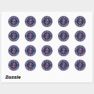 "Born in USA · Roots in Norway" in Blue Classic Round Sticker