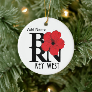 BORN Key West Florida Hibiscus Ceramic Ornament