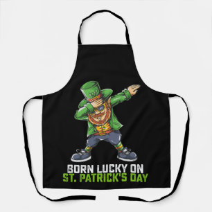 Born Lucky On St Patrick's Day Dabbing Birthday Apron