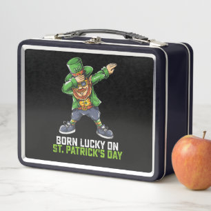 Born Lucky On St Patrick's Day Dabbing Birthday Metal Lunch Box