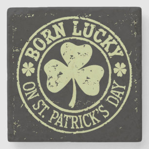 Born Lucky On St Patrick's Day Irish Birthday Stone Coaster