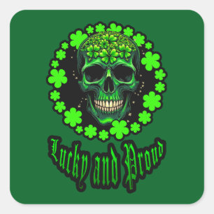 Born Lucky Skull St Patrick’s Day - Autocolante Square Sticker