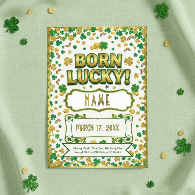 Born Lucky St. Patrick’s Day Birthday Invitation (Creator Uploaded)