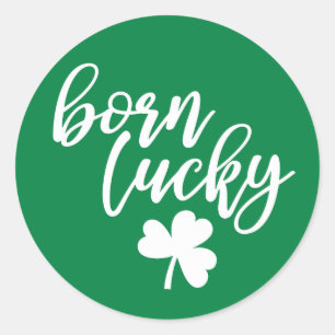 Born Lucky with Shamrock - Green Sticker