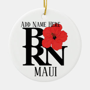 BORN Maui Red Hibiscus Ceramic Ornament