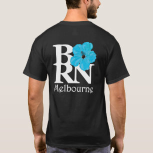 BORN Melbourne Blue Hibiscus (Back Print) T-Shirt