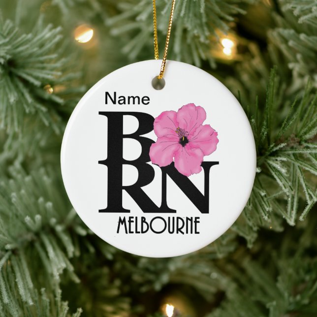 BORN Melbourne Pink Hibiscus Ceramic Ornament (Tree)