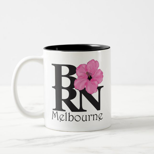 BORN Melbourne Pink Hibiscus Two-Tone Coffee Mug (Left)