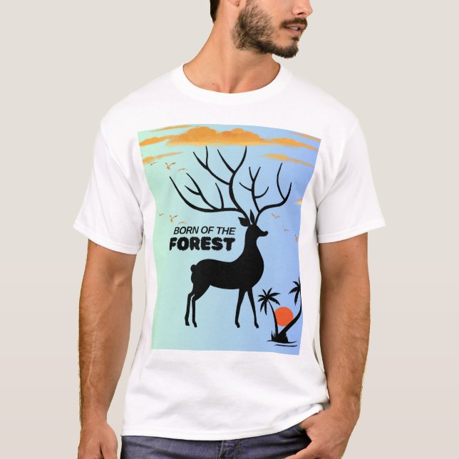 Born of the Forest – Mystic Deer Silhouette Nature T-Shirt (Front)