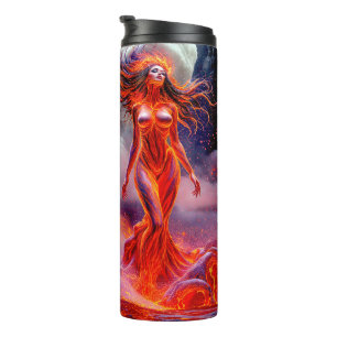 “Born of the Inferno” – Volcanic Woman Portrait Thermal Tumbler