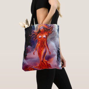 “Born of the Inferno” – Volcanic Woman Portrait Tote Bag