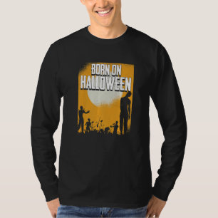 Born On Halloween Lazy Costume Zombie Birthday Bd T-Shirt