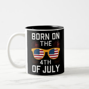 Born On The 4th Of July Birthday Sunglasses USA Two-Tone Coffee Mug