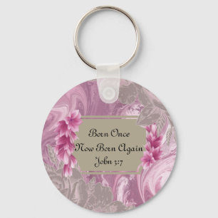 Born Once Now Born Again Floral Marble Key Chain