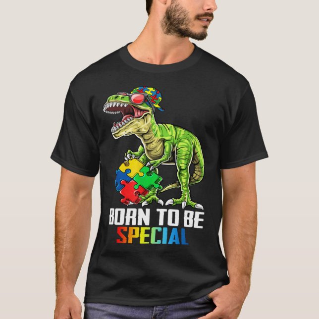 Born Special Trex Puzzle Dino Boys Autism Awarenes T-Shirt (Front)