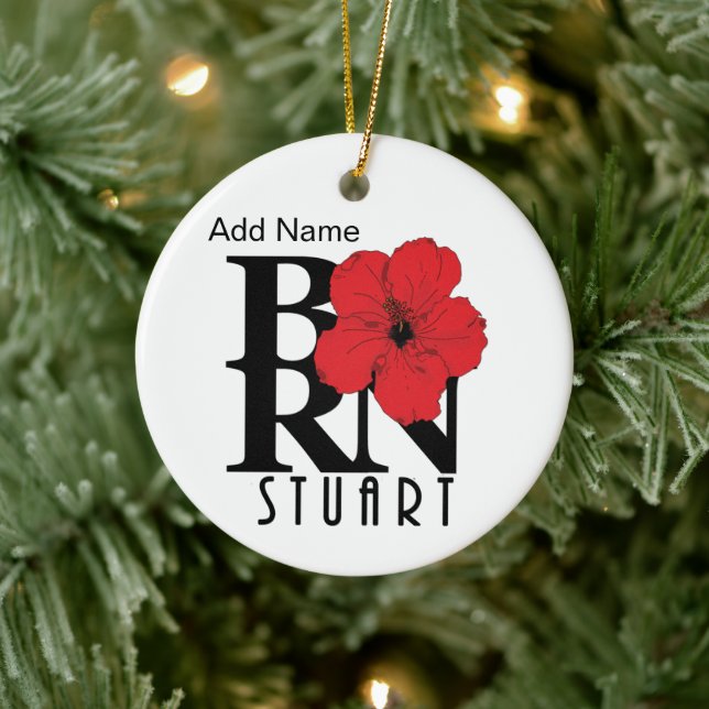 BORN Stuart Florida Red Hibiscus Ceramic Ornament (Tree)