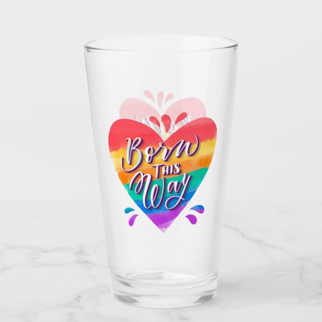 Born this way Rainbow Heart Glass (Front)