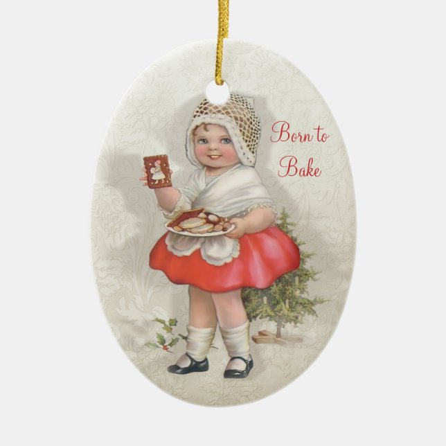Born To Bake Girl - 2 Side Customise Ceramic Tree Decoration (Front)