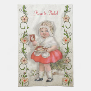 Born to Bake Vintage Girl - Customise Tea Towel