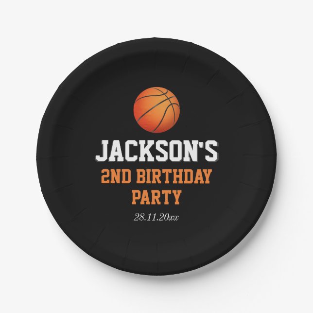 Born To Ball Basketball Themed Birthday Paper Plate (Front)
