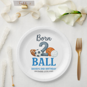 Born To Ball Sports Second Birthday Paper Plate