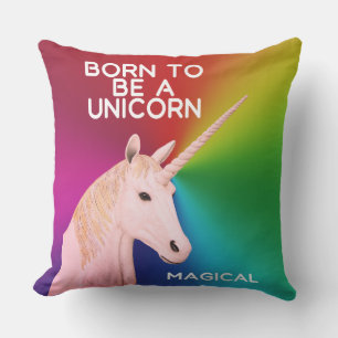 Born to Be a Unicorn Statue Head Magical Rainbow Cushion