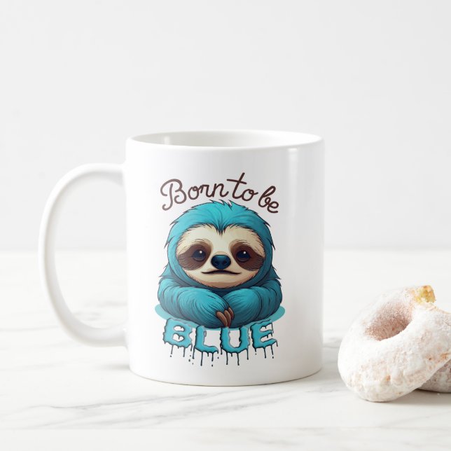 Born to be blue, cute sloth coffee mug (With Donut)