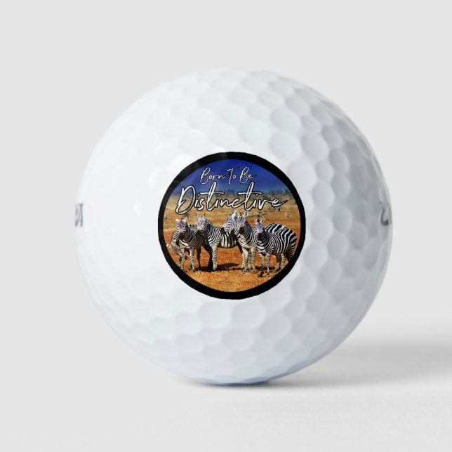 "Born To Be Distinctive" Zebra Art Golf Balls (Front)