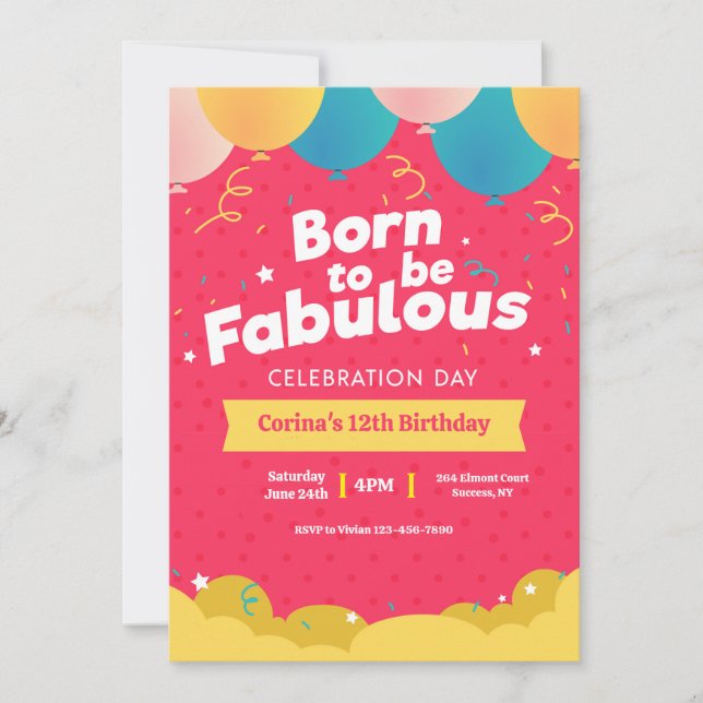 Born To Be Fabulous Invitation (Front)